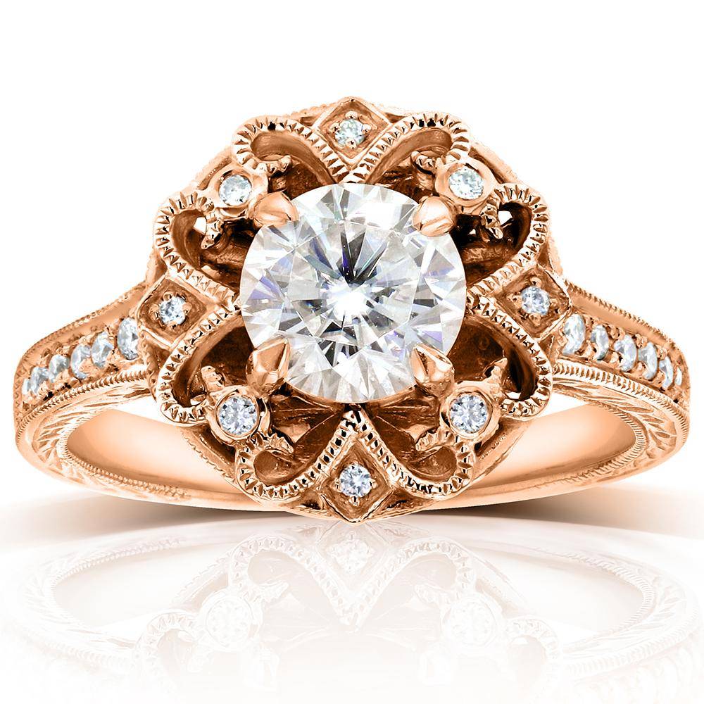 anel de noivado de diamante floral antigo