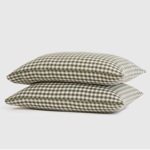 European Linen Pillowcase Set - Olive Gingham