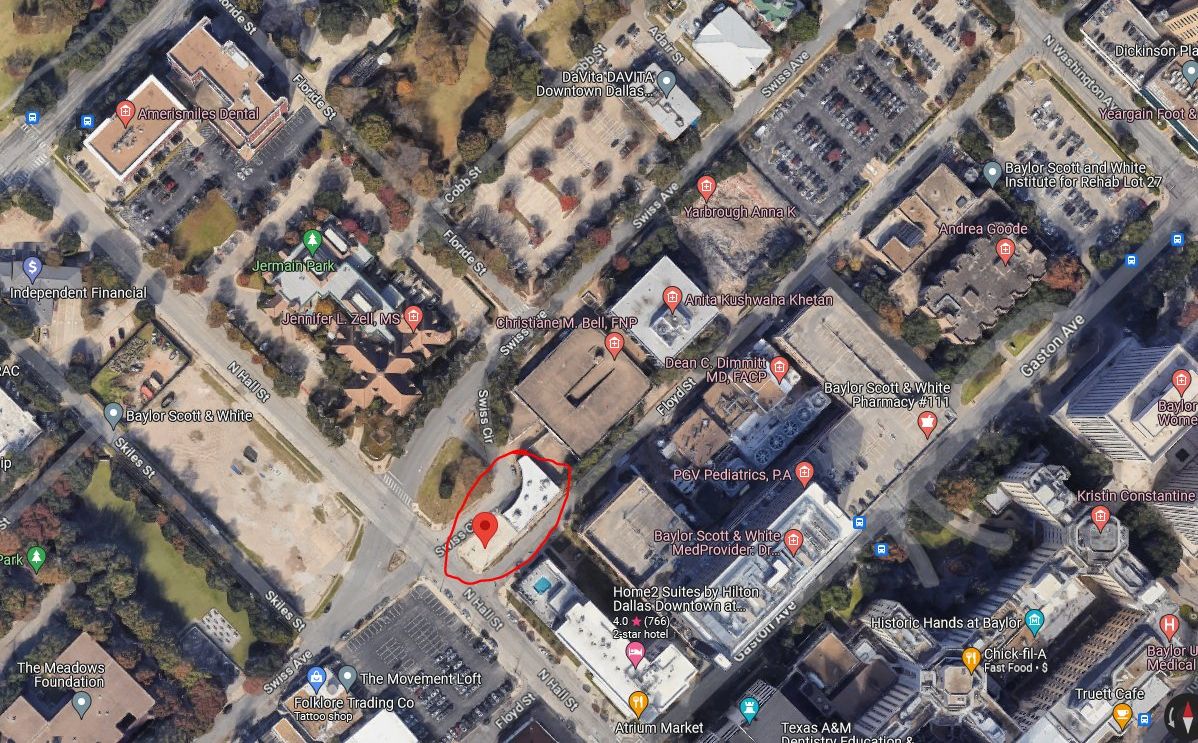 Satellite view of 3302 Swiss Circle in Old East Dallas.