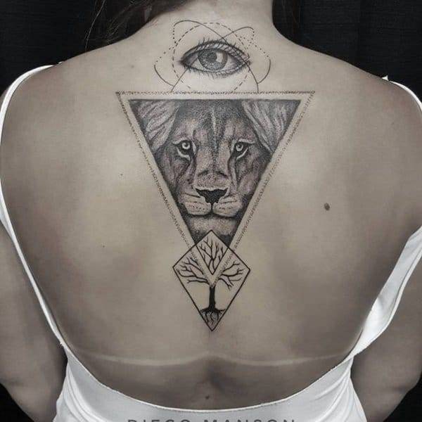 Tatouage Lion Oeil Dos Femme