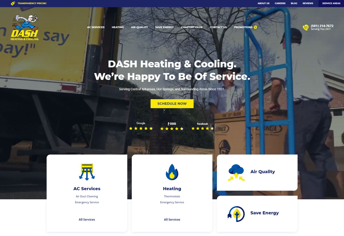 Screenshot of Dash Heating and Cooling, from the hvac websites collection.