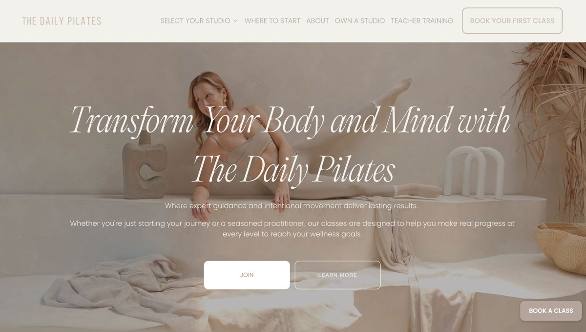 Screenshot of The Daily Pilates, from the pilates websites collection.