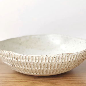 Ceramic Carved Serving Bowl - Speckled White