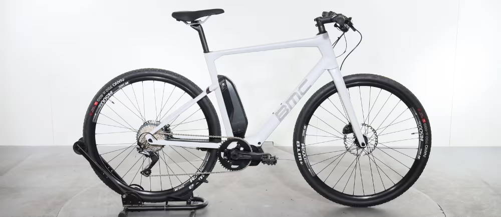 BMC Alpenchallenge AMP on a bike stand