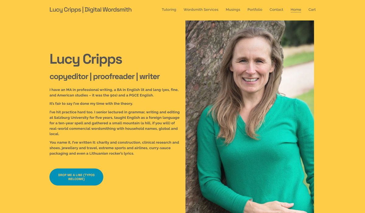 Screenshot of Lucy Cripps, from the content editor & proofreader portfolios collection.