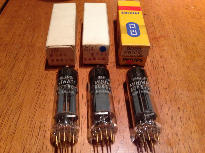 RARE Philips Miniwatt SQ E80CC 6085 gold pins test NOS matched tube trio HOLY GRAIL