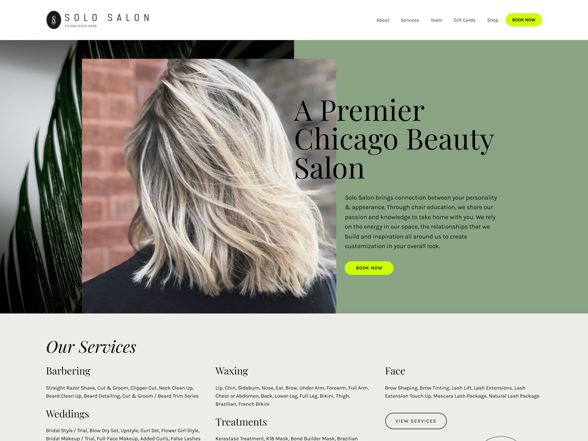 Screenshot of Solo Salon, from the salon websites collection.