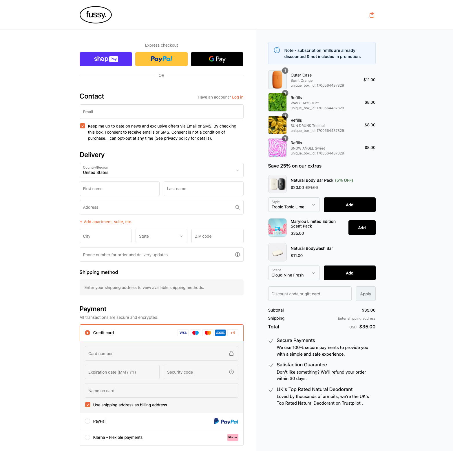 getfussy checkout page