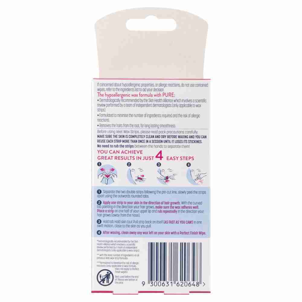 Veet Pure Hair Removal Cold Wax Strips Face Sensitive Skin 20 Pack - Image 4