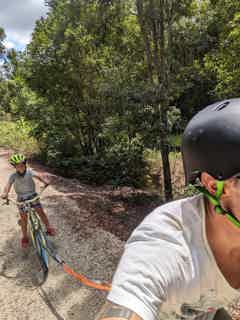 Slingshot gravel bikes on gravel Riding with a kid in tow