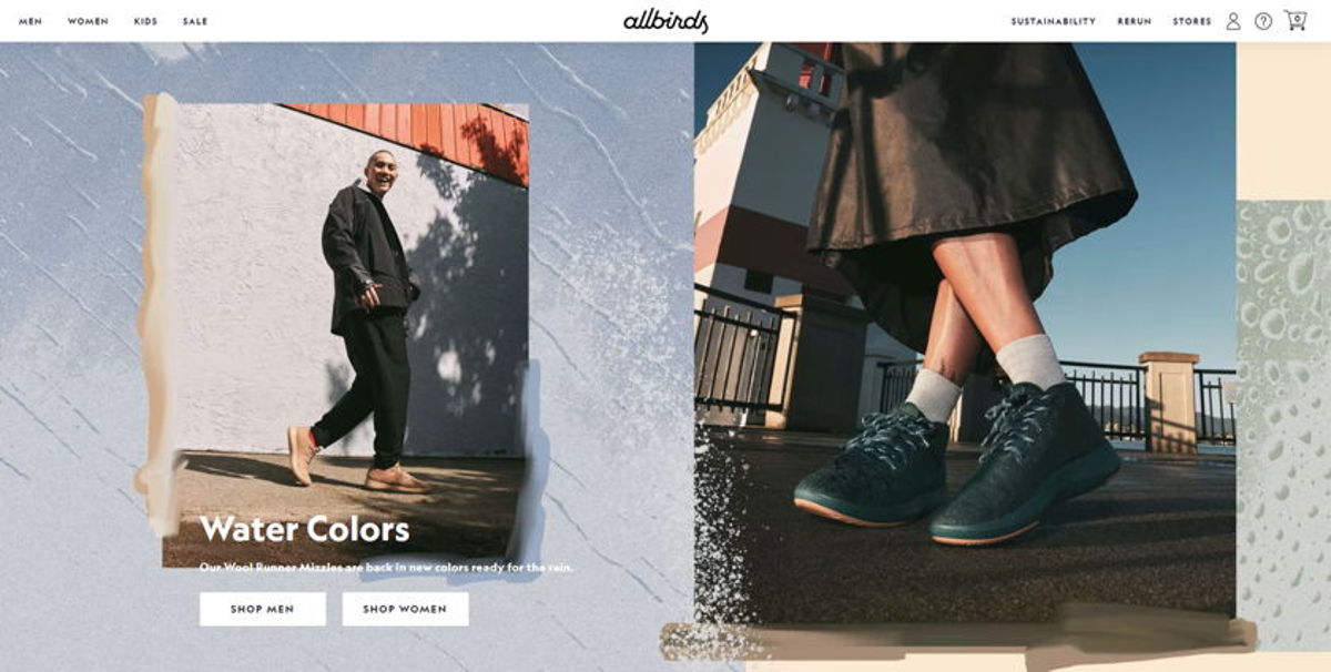 Screenshot of Allbirds, from the shopify clothing stores collection.