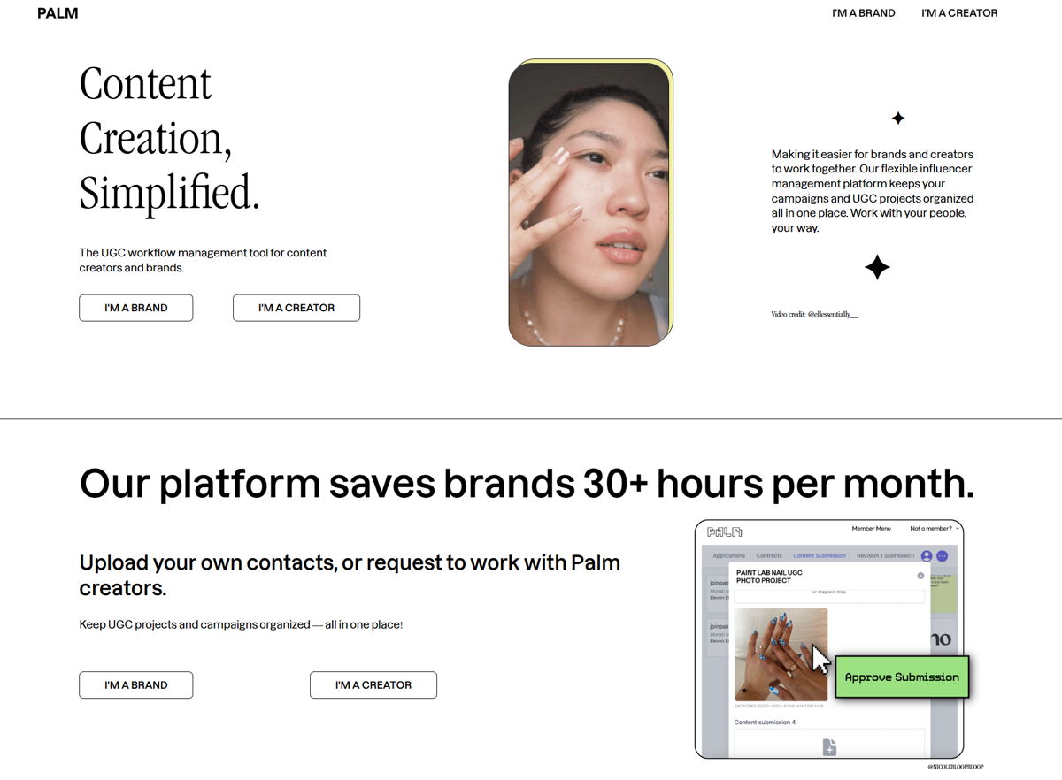 Screenshot of Join Palm, from the ugc portfolio examples collection.