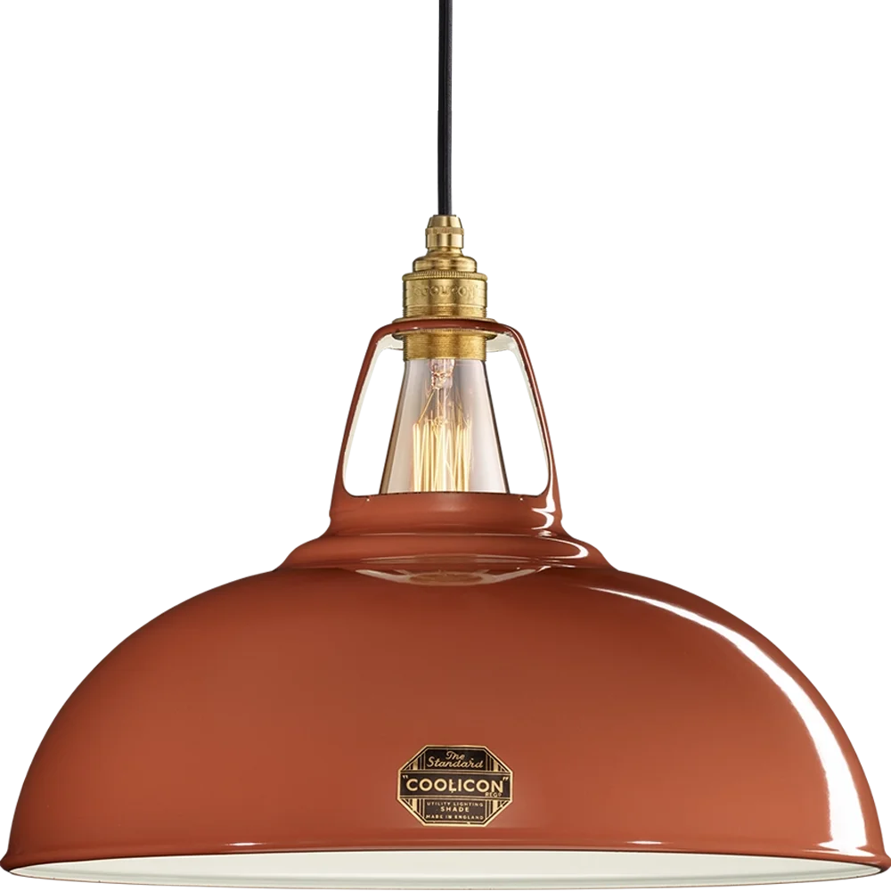 A Terracotta shade with a Signature Brass suspension set