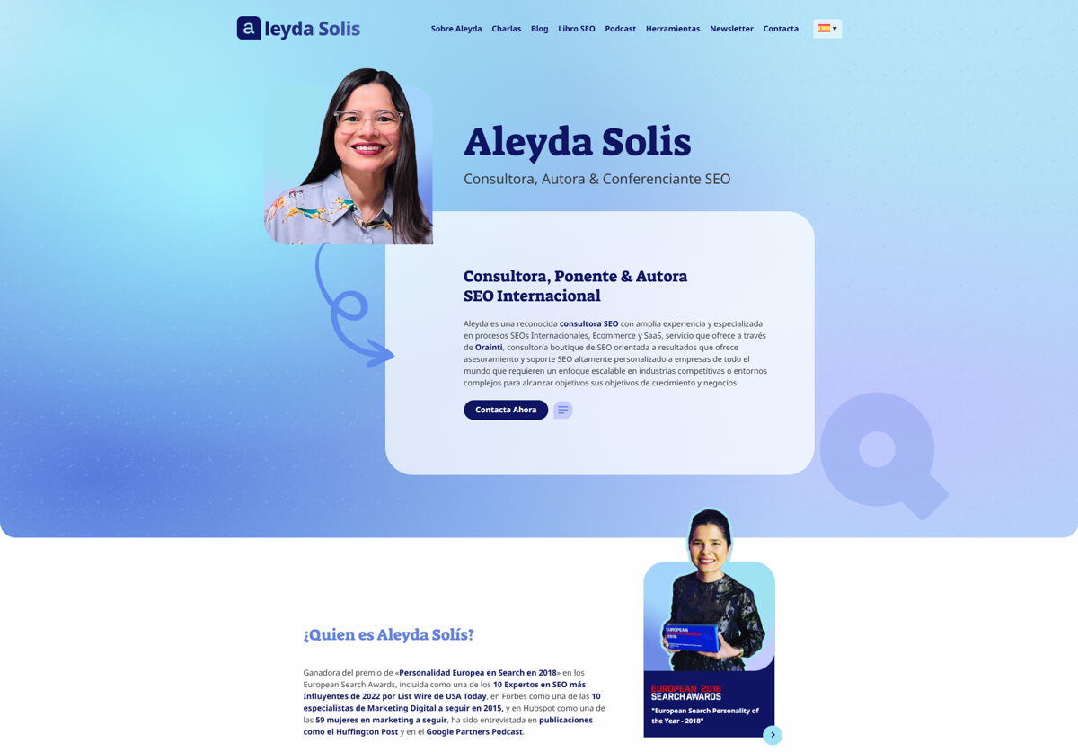 Screenshot of Aleyda Solís, from the seo portfolios collection.
