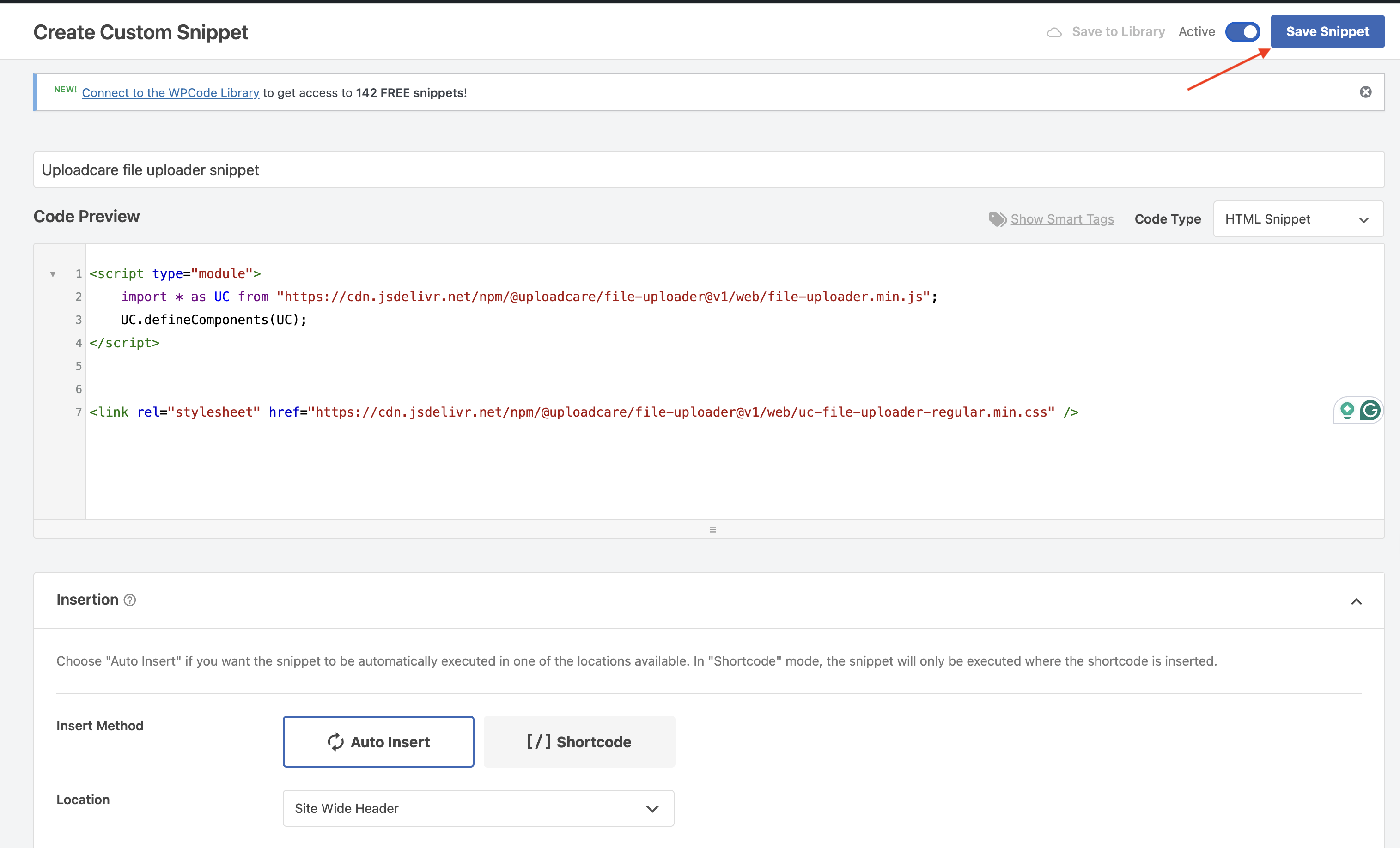 Create a custom snippet page
