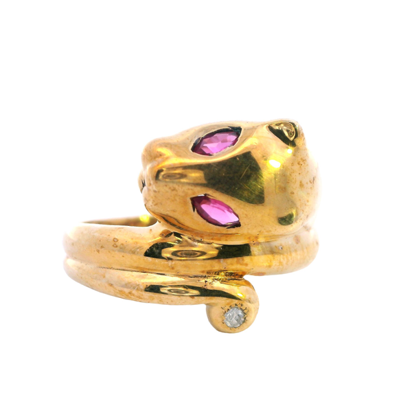 Feline Grace Synthetic Ruby & Diamond Ring - Image 3