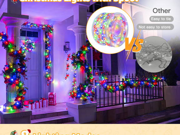 Features of Ollny's 800 leds clear cable cool white string lights - mobile size