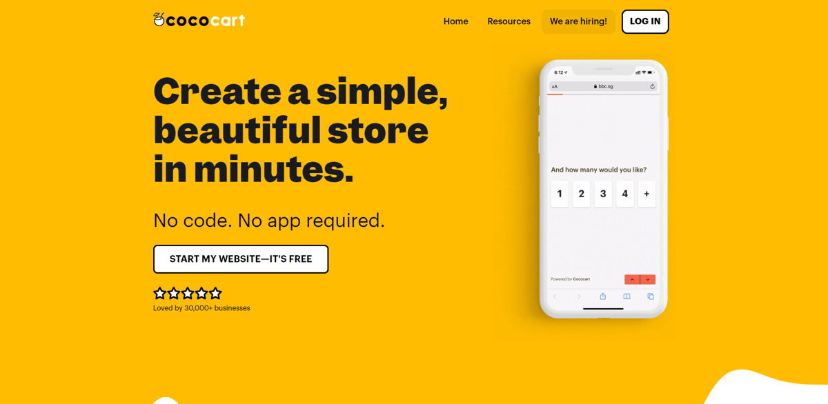 Screenshot of Cococart , from the startup websites collection.