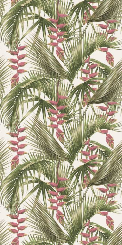 Cream & Green Vintage Palm Tropical Wallpaper pattern image