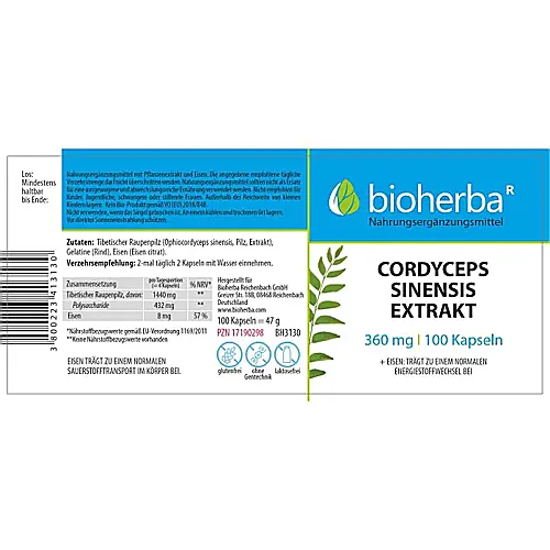 Cordyceps Sinensis Extrakt 360 mg 100 Kapseln