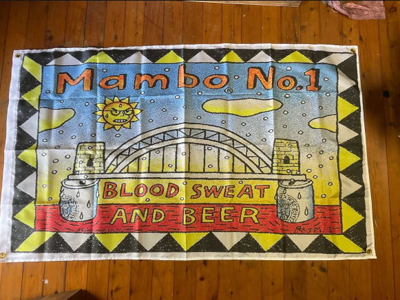 5 foot x 3 foot. Pre owned Mambo art Australia.