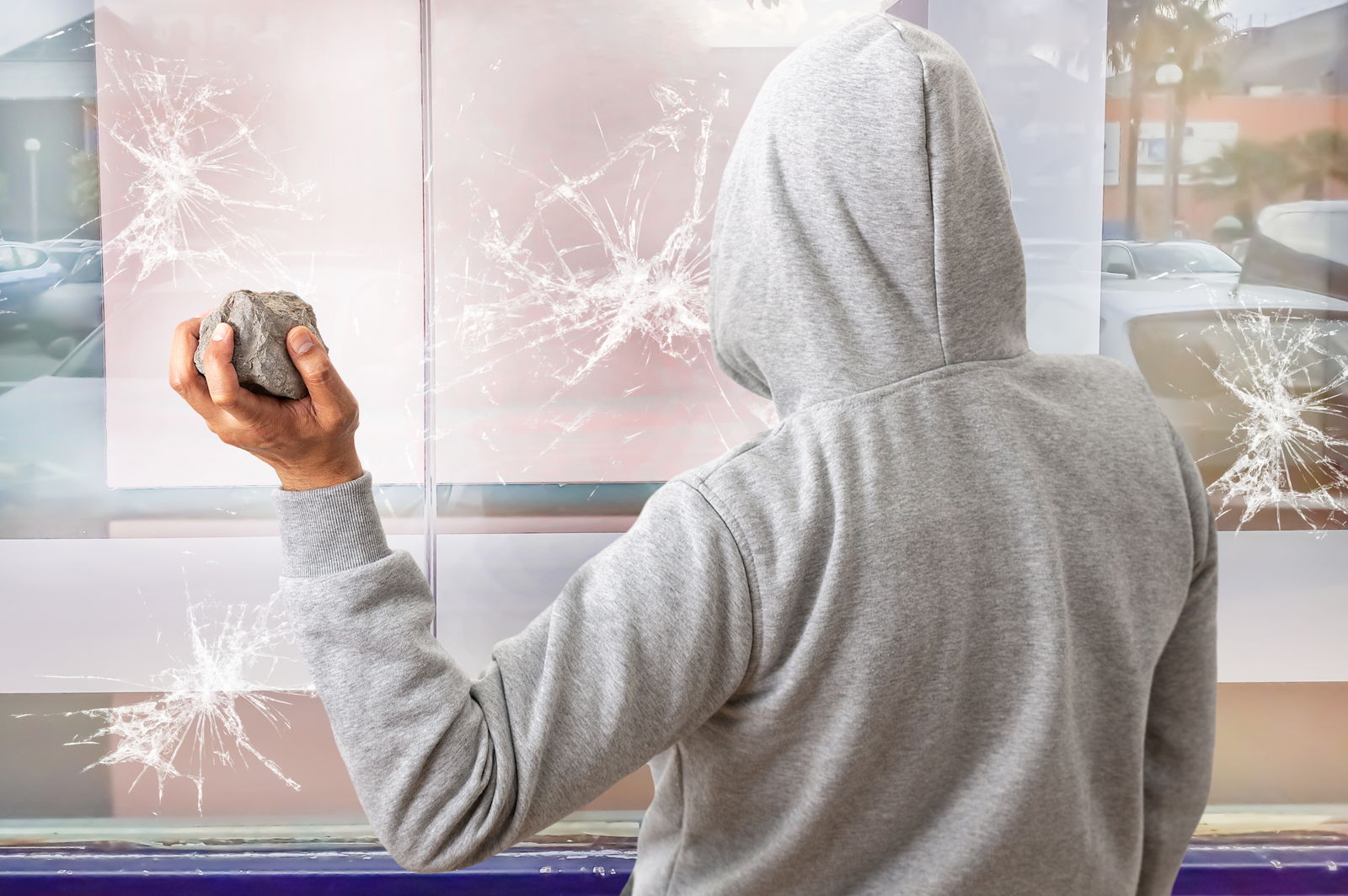 Homeowners malicious damage, thug, smashed window