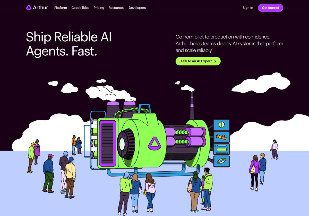 Screenshot of Arthur , from the ai company websites collection.