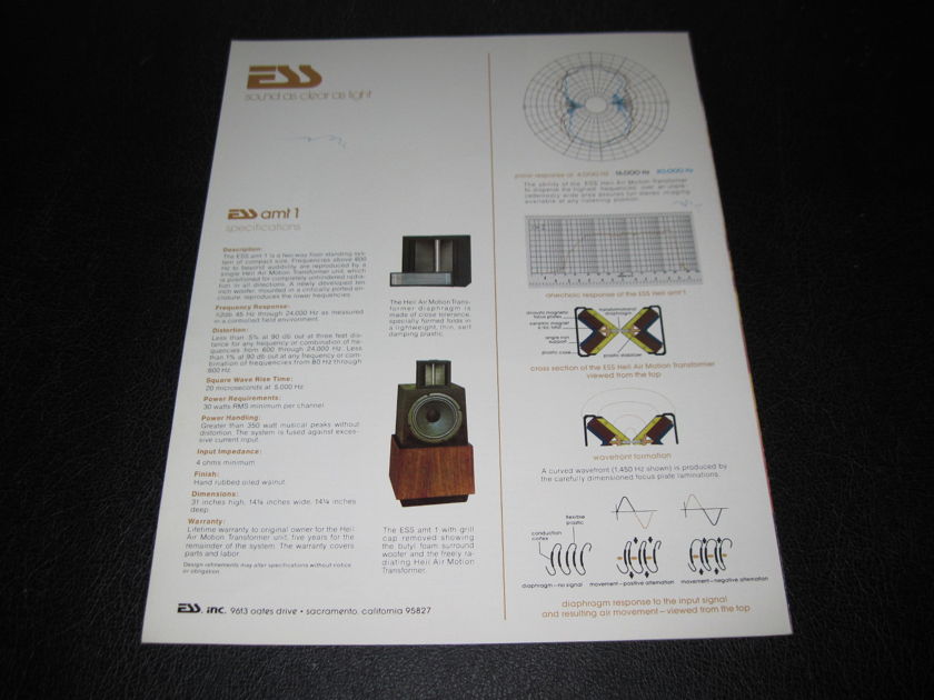 ESS AMT1 TOWER FLOORSTANDING SPEAKERS - -ORIGINAL PRODUCT BROCHURE-  FAST SHIPPING