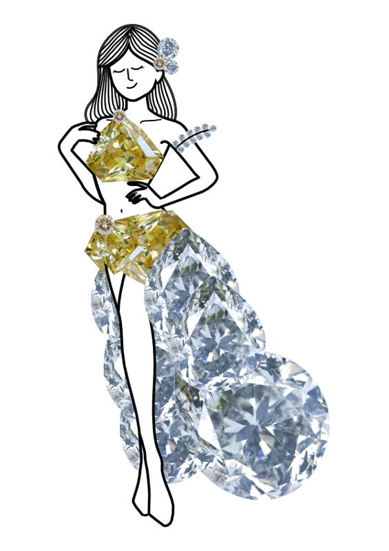 An illustration of a woman wearing brilliant diamonds dress