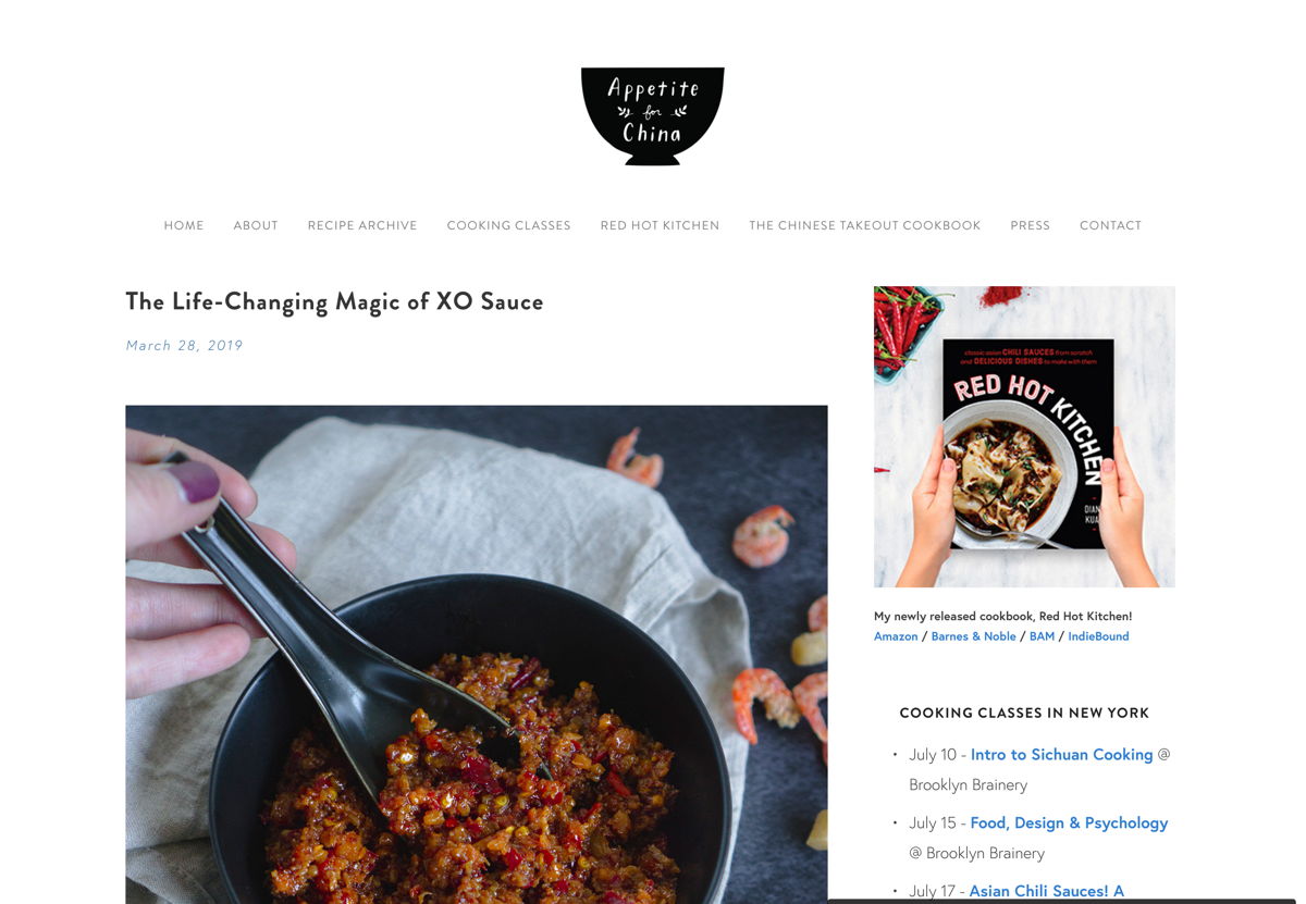 Screenshot of Appetite for China, from the food websites collection.