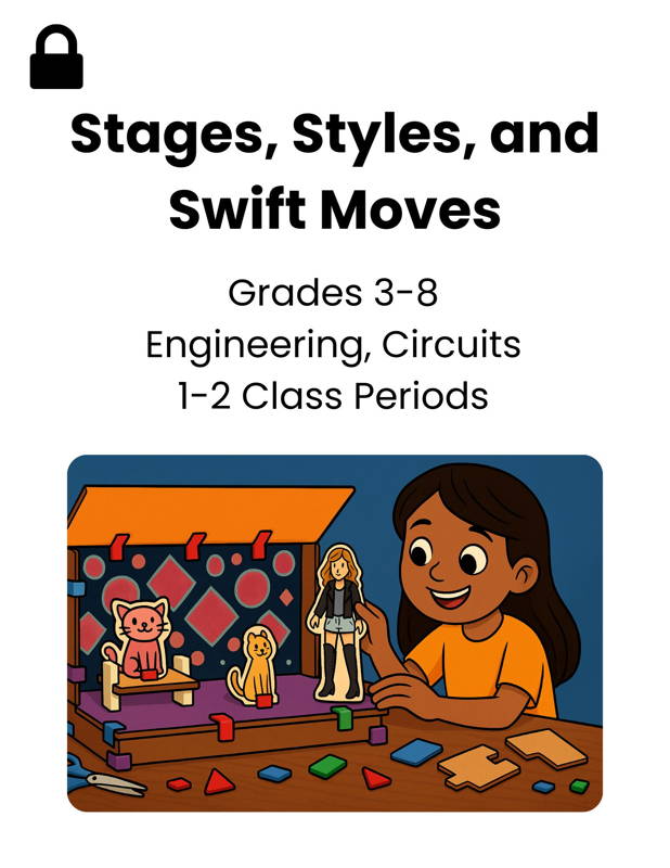 Image of a student building a pop-star themed stage with 3DuxDesign cardboard and connectors, illustrating a hands-on STEM activity that integrates engineering, simple circuits, and creative design. Ideal for grades 3–8 classrooms seeking engaging project-based learning resources that blend arts, performance, and real-world problem-solving.