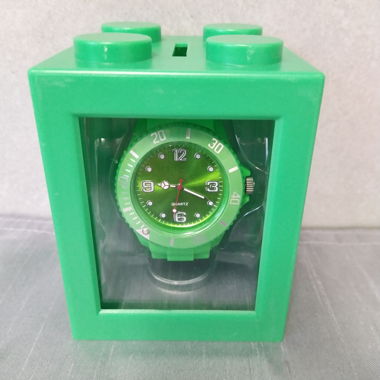 Silikon Uhr Grün in Box als Lego Stein Kässeli _1