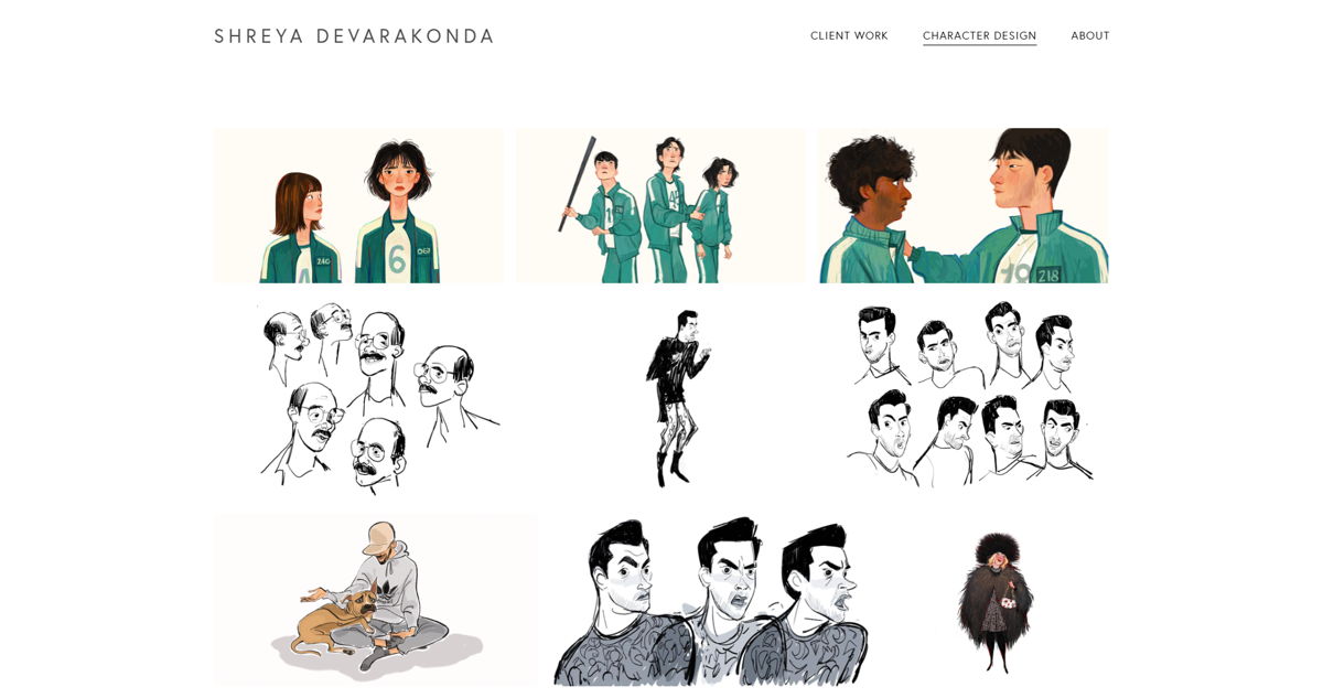 Screenshot of SHREYA DEVARAKONDA, from the character design portfolios collection.