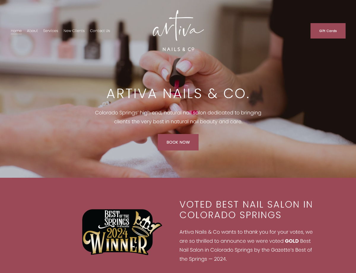 Screenshot of Artiva Nails &amp, from the nail salon websites collection.