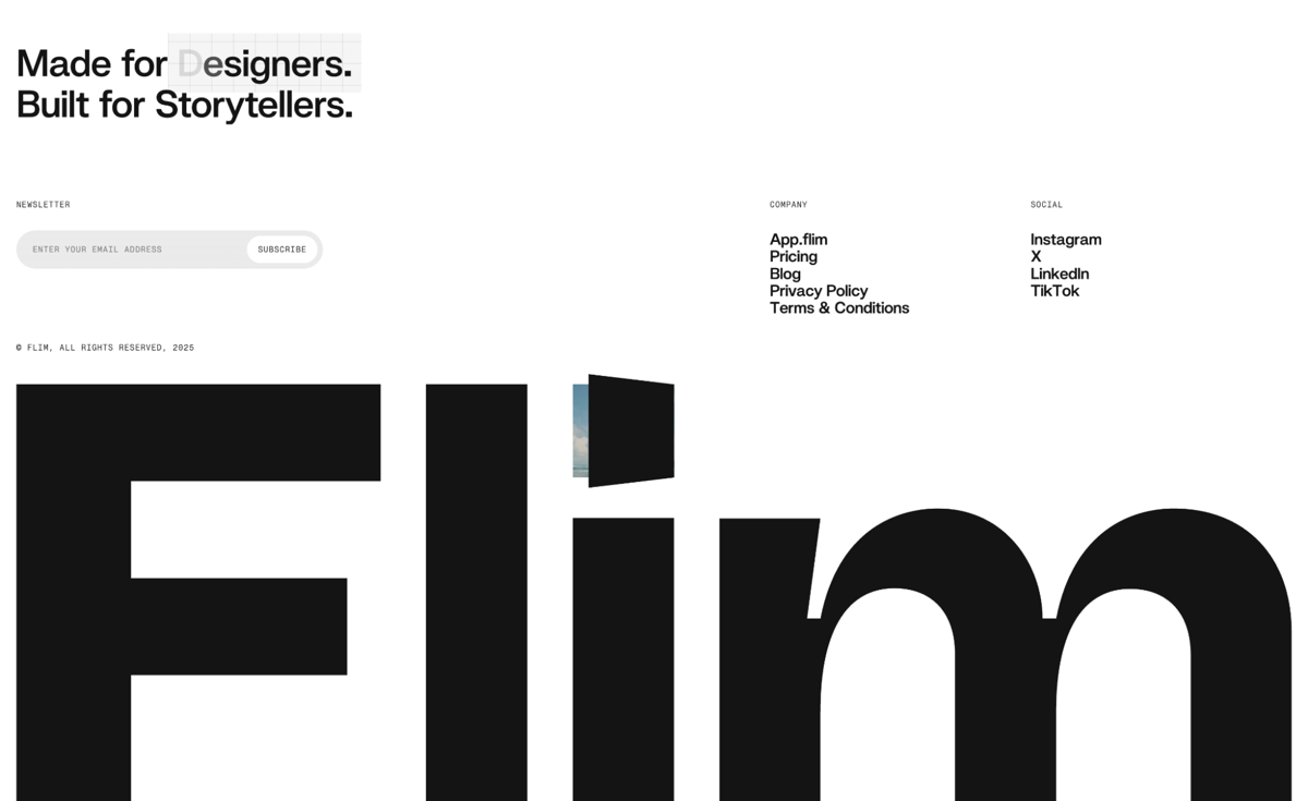 Screenshot of Film AI, from the website footer designs collection.