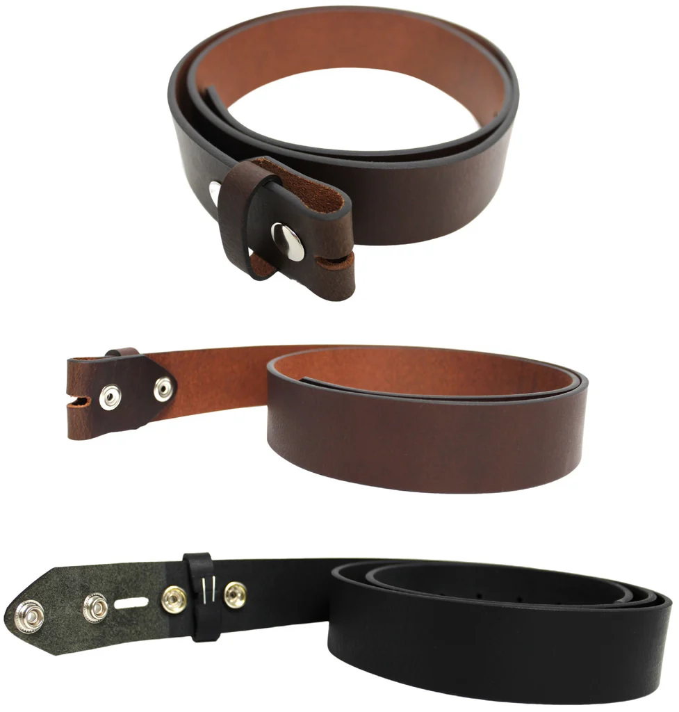 Leather Belt Strap with Press Studs for Pin Buckle. Width: 38mm. Black or Brown.