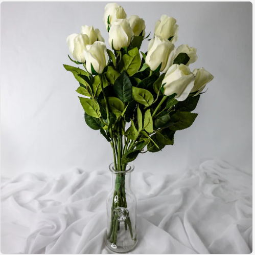Bridal White Real Touch Open Bud Rose - Realistic Artificial Flowers - Image 3
