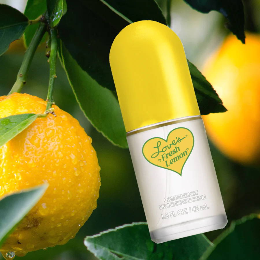 Editorial shot of Love's Fresh Lemon cologne mist.