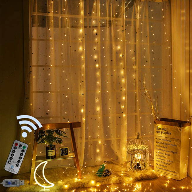 curtain fairy lights with led fairy lights - curtain lights with a remote control and 7 light effects