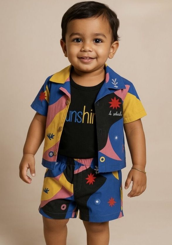 Boy 3-piece colourful coordinated T shirt suit set