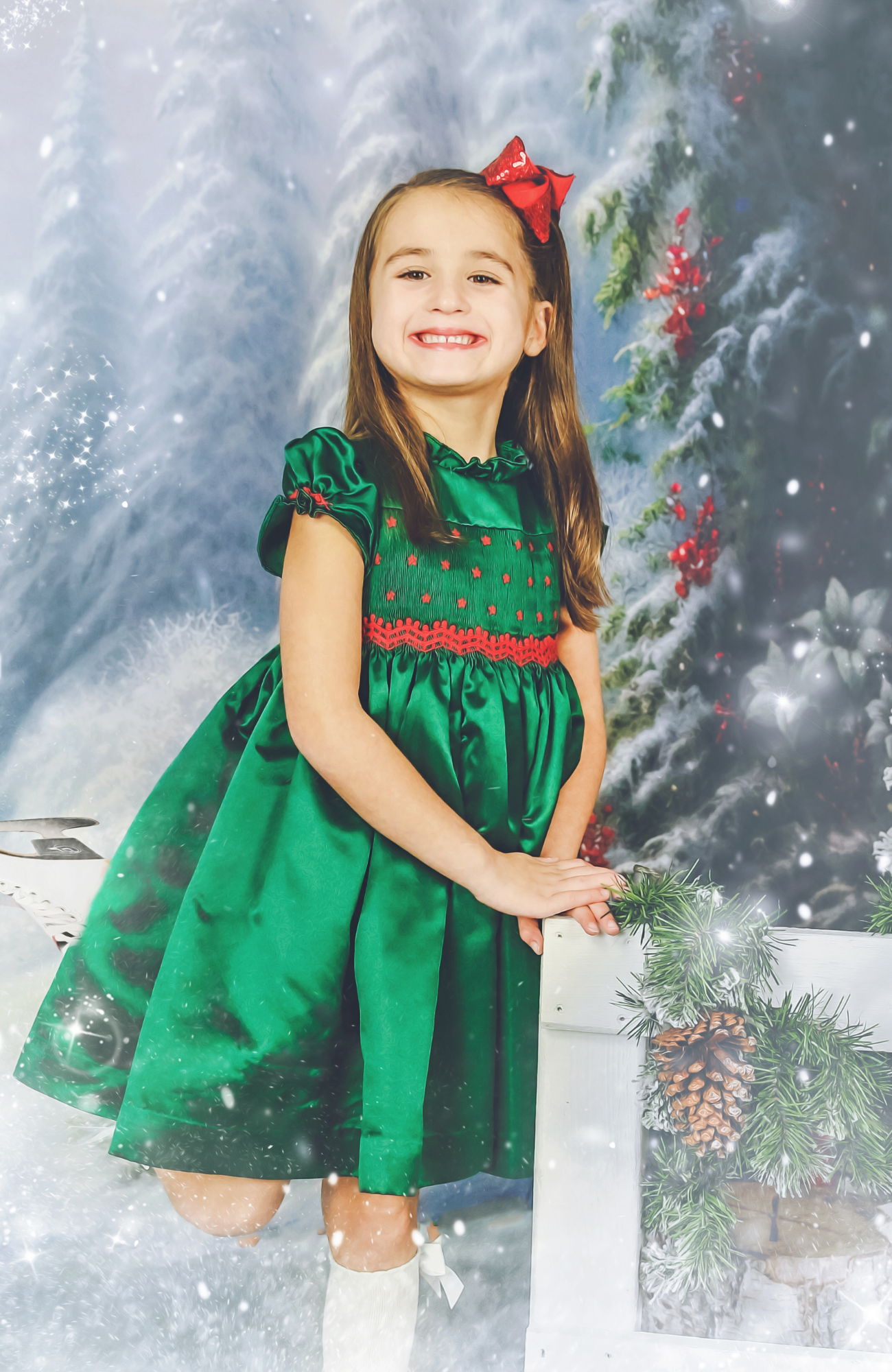 Christmas card smocked dress