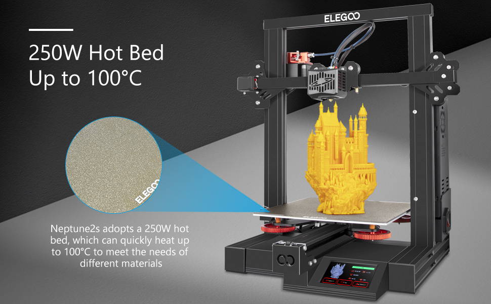 Compatibility Neptune2s adopts a 250W hot bed, which can quickly heat