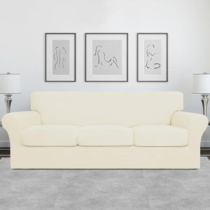 Easy-Going 4 Pieces Stretch Soft Couch Cover for Dogs - Washable Sofa Slipcover for 3 Separate Cushion Couch - Elastic Furniture Protector for Pets, Kids(Sofa, Ivory)