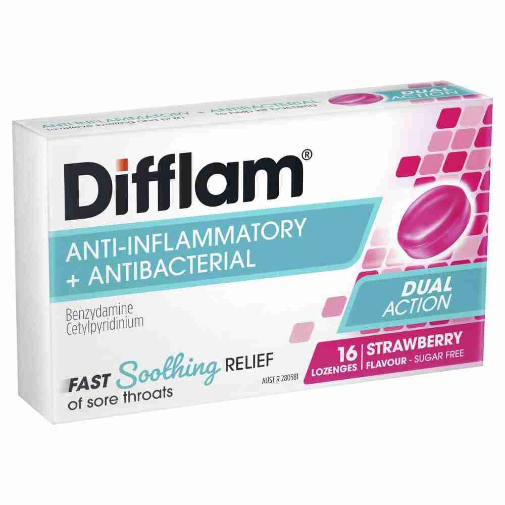 Difflam Sore Throat Lozenges Strawberry Flavour 16s - Image 2