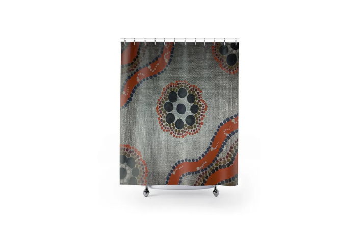 Polyester Shower Curtain with Orange & Gray Dots Design love of Art - Image 3