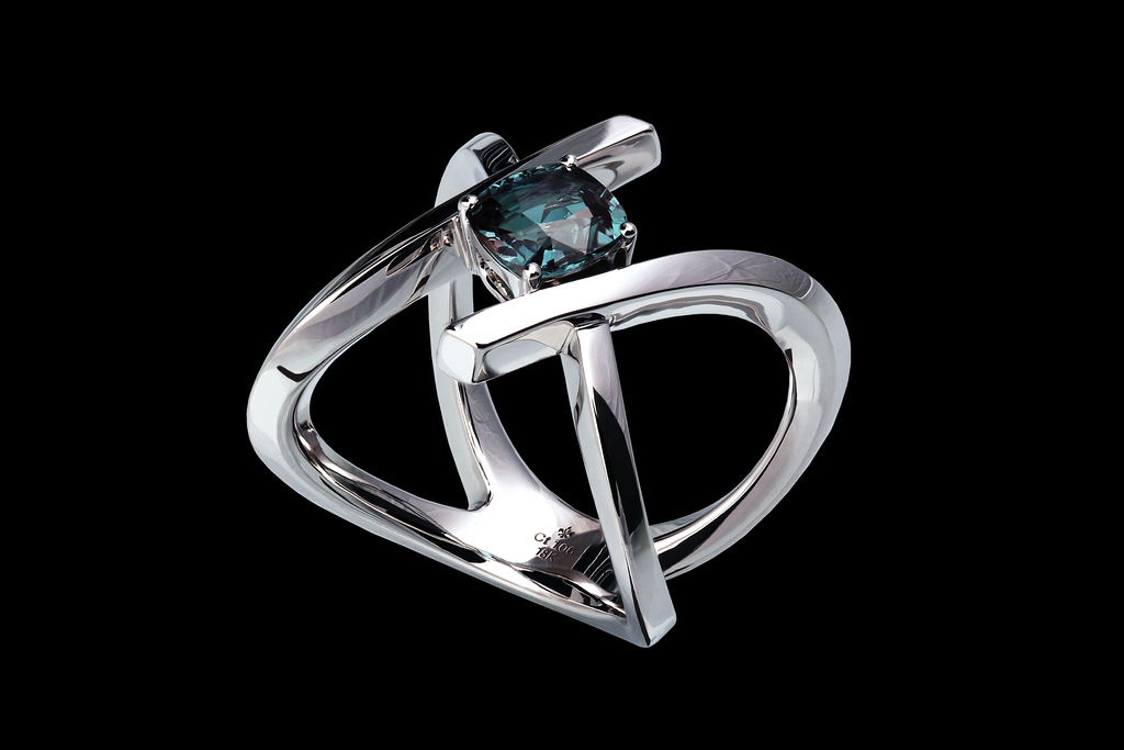 Alexandra`s color change alexandrite contemporary ring