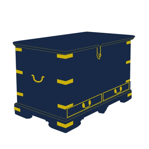 Silhouette of an Indian brass bound Gujarati military chest