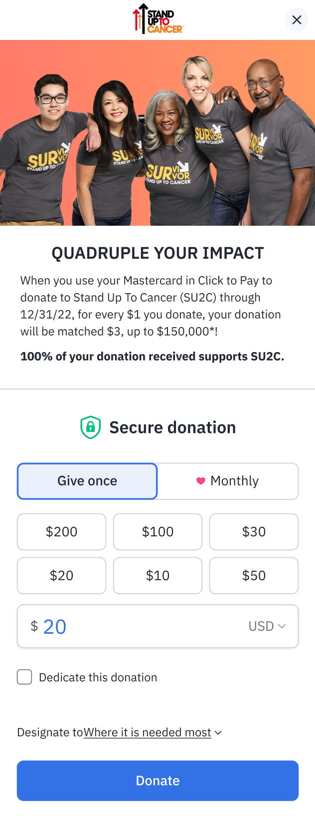 Stand Up to Cancer Checkout Form