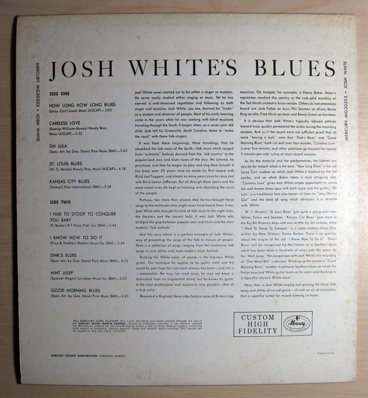 Josh White - Josh White's Blues - Original Mono Release... 2