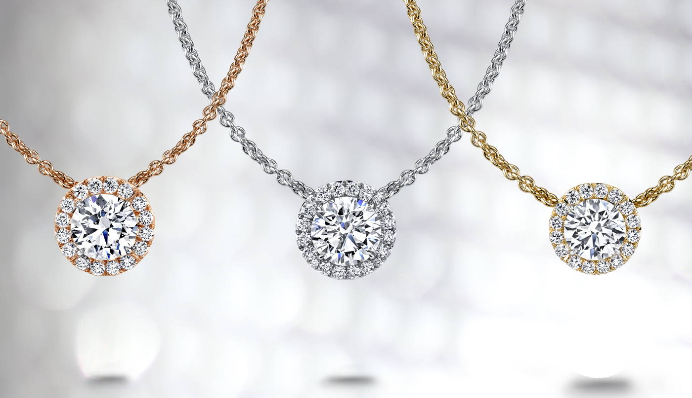 3 DIAMOND PENDANTS IN WHITE, ROSE AND YELLOW GOLD